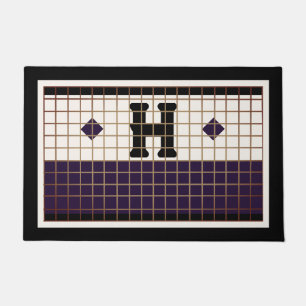 Vintage Bistro Tile Purple and Gold Monogram Doormat