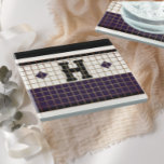 Vintage Bistro Tile Purple and Gold Monogram Glass Coaster<br><div class="desc">This classy royal purple,  cream and black faux tile coaster is perfect for any home. Its clean lines,  simple colours,  and vintage pattern are timeless and versatile. A bistro tile design on a surface that is durable and easy to clean.</div>