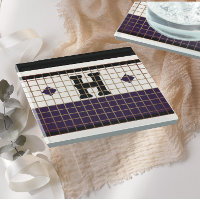 Vintage Bistro Tile Purple and Gold Monogram