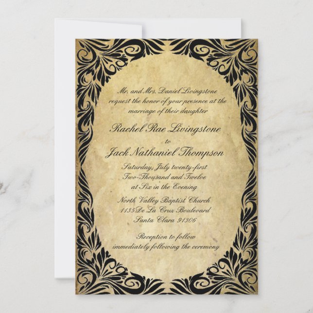 Vintage Black and Cream Wedding Invitation (Front)