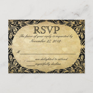 Vintage Black and Cream Wedding RSVP Card