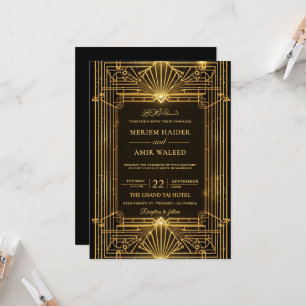 Vintage Black and Gold Art Deco Islamic weeding Invitation
