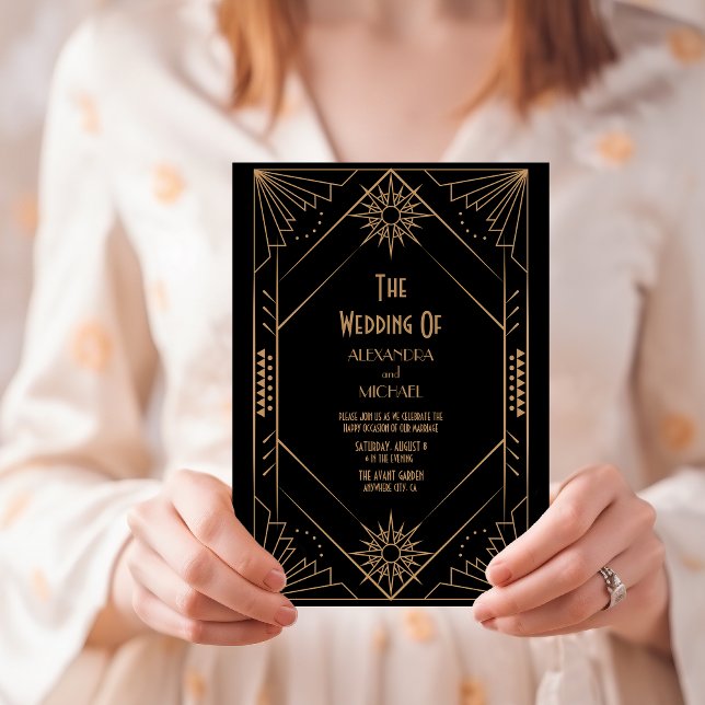 Vintage Black and Gold Art Deco Wedding Invitation (Creator Uploaded)