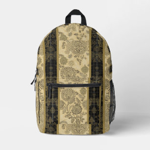 Vintage Black and Gold Damask Floral Tapestry Printed Backpack