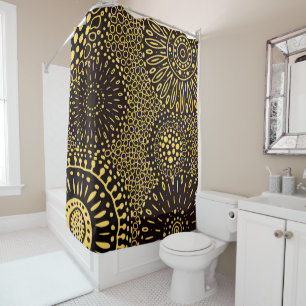 Vintage Black and Gold Ethnic Floral Pattern Shower Curtain