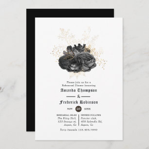 Vintage Black and Gold Floral Rehearsal Dinner Invitation