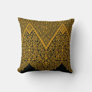Vintage Black and Gold Indian Floral Pattern Cushion