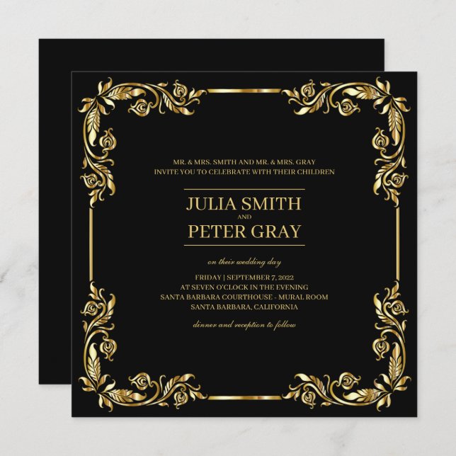 Vintage Black and Gold Royal Wedding Invitation (Front/Back)