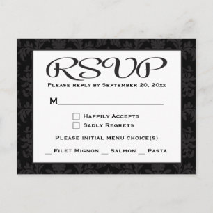 Vintage Black And Grey RSVP Damask Wedding / Party Invitation Postcard