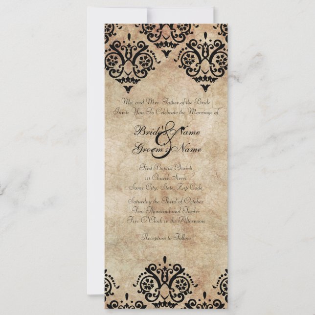 Vintage Black and Ivory Damask Wedding Invitation (Front)