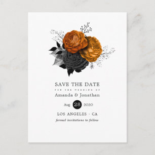 Vintage Black and Orange Halloween Floral Wedding Announcement Postcard