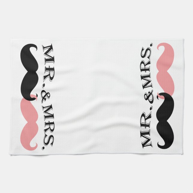 Vintage Black and Pink Moustache Tea Towel (Horizontal)