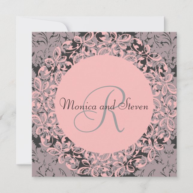 Vintage Black and Pink Wedding Invitation (Front)