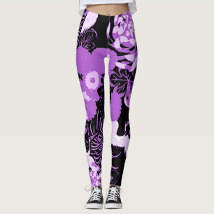 Vintage black and purple flowers and birds leggings