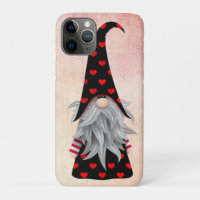 Vintage Black and Red Gnome with hearts Watercolor
