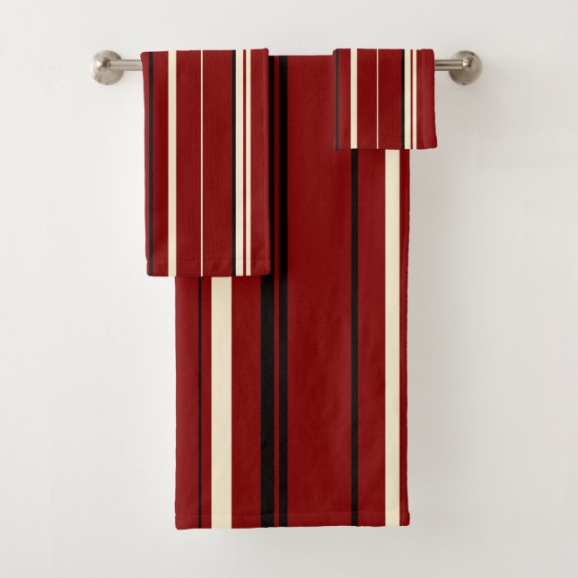 Vintage black and red stripes bath towel set (Insitu)