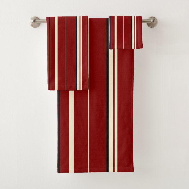 Vintage black and red stripes bath towel set (Insitu)