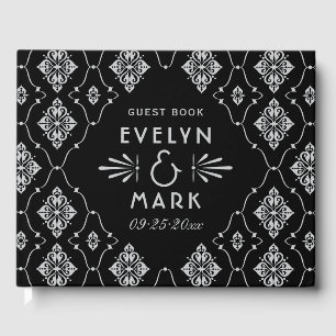 Vintage Black and Silver Art Deco Wedding Monogram Guest Book