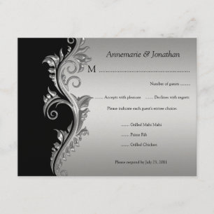 Vintage Black and Silver Floral RSVP Card