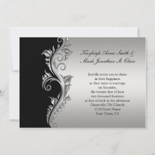 Vintage Black and Silver Wedding Invitation