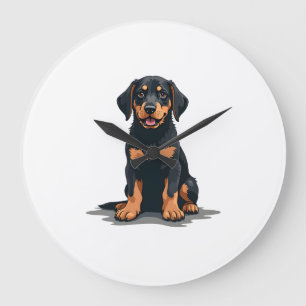 Vintage Black and Tan Dog Back View Illustration P Large Clock