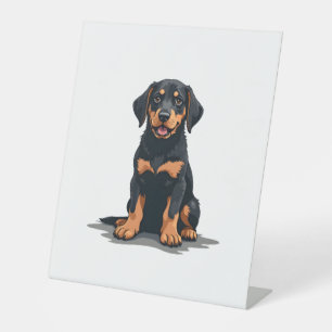 Vintage Black and Tan Dog Back View Illustration P Pedestal Sign