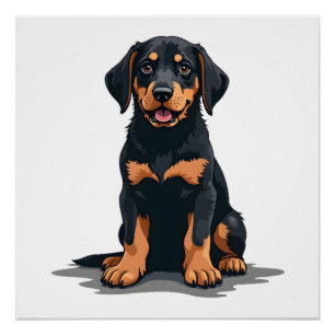 Vintage Black and Tan Dog Back View Illustration P Poster