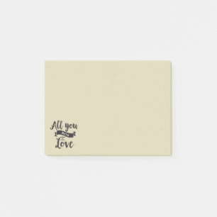 Vintage Black and Tan Love QuoteTypography Post-it Notes