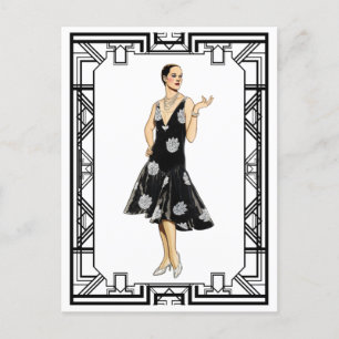 Vintage Black and White 1930s Beaded Dress Postcard