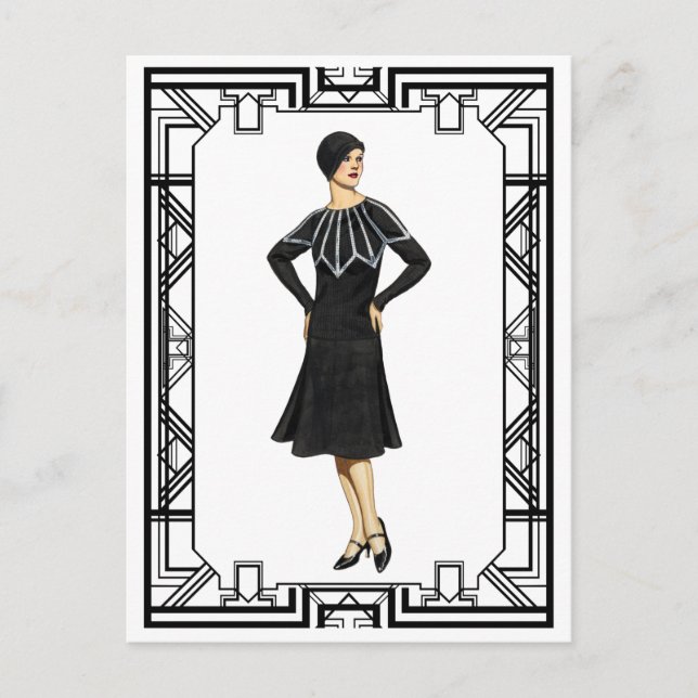 Vintage Black and White 1930s Sweater Dress Postcard (Front)