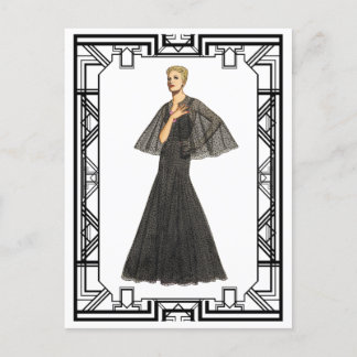 Vintage Black and White 1940s Swiss Dot Tulle Gown Postcard