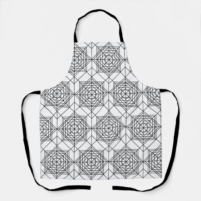 Vintage Black and White Abstract Linear Pattern Apron (Front)