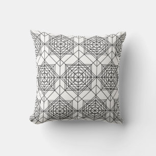 Vintage Black and White Abstract Linear Pattern Cushion