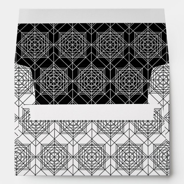 Vintage Black and White Abstract Linear Pattern Envelope (Back (Bottom))