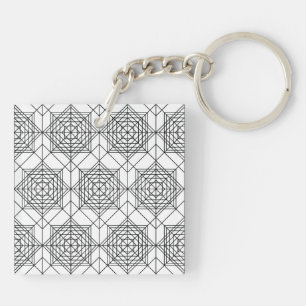 Vintage Black and White Abstract Linear Pattern Key Ring