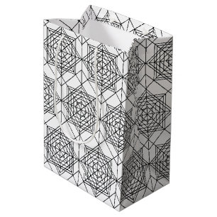 Vintage Black and White Abstract Linear Pattern Medium Gift Bag