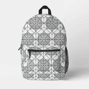 Vintage Black and White Abstract Linear Pattern Printed Backpack