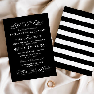  Vintage Black and White Art Deco Style Wedding Invitation