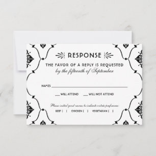 Vintage Black and White Art Deco Wedding RSVP Card
