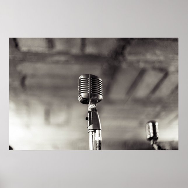 Vintage Black and White Audiophile Microphone Poster (Front)