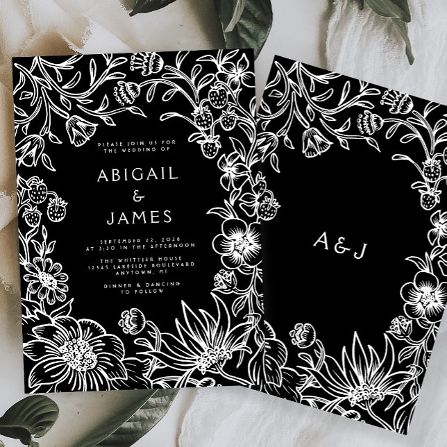 Vintage Black and White Botanical Frame Wedding Invitation (Creator Uploaded)