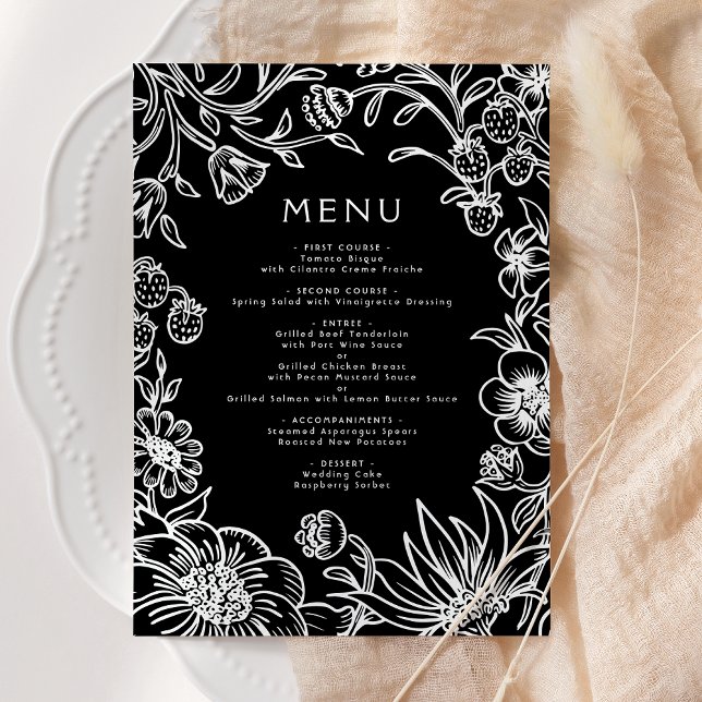 Vintage Black and White Botanical Frame Wedding Menu (Creator Uploaded)