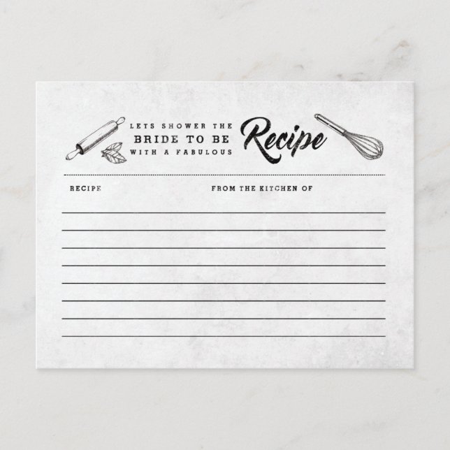 Vintage Black and White Bridal Shower Recipe Card (Front)