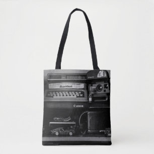 VINTAGE BLACK AND WHITE CAMERA TOTE BAG