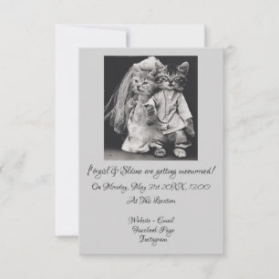 Vintage Black and White Cat Wedding Invitation