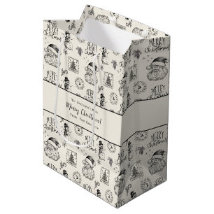 Vintage Black and White Christmas Medium Gift Bag