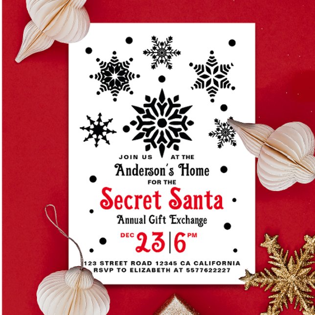 Vintage  Black And White Christmas Santa Snowflake Invitation (Creator Uploaded)