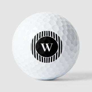 Vintage Black and White Classic Striped Initial Golf Balls