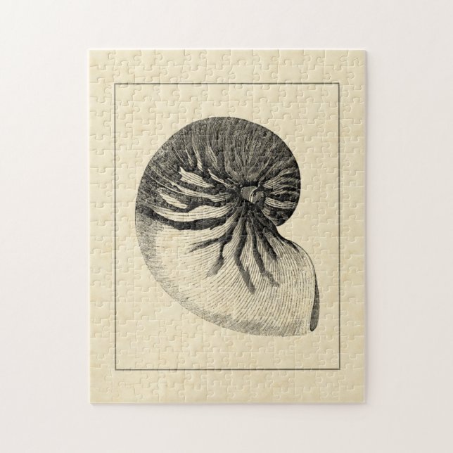Vintage Black and White Conch Shell Jigsaw Puzzle (Vertical)