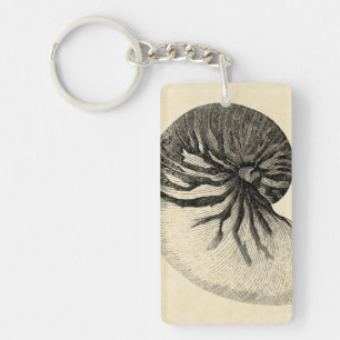 Vintage Black and White Conch Shell Key Ring